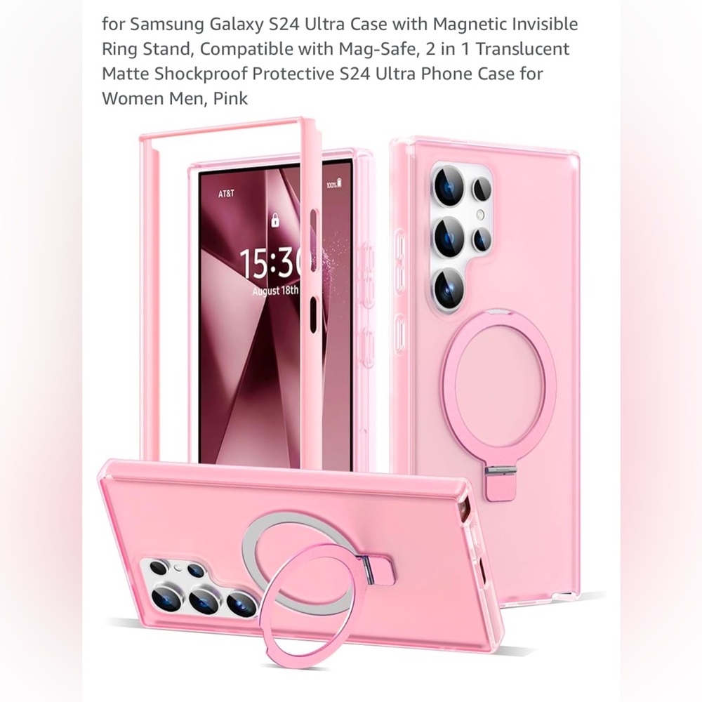 Samsung Galaxy S24 ultra Pink Case with Magnetic Ring Stand